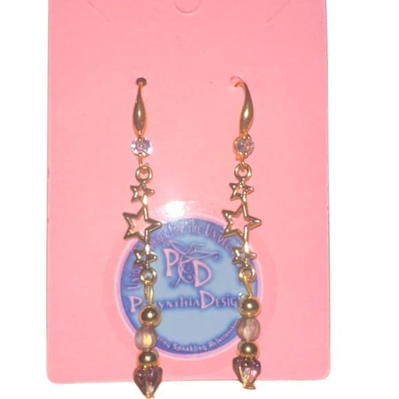 Stars and  Czech Glass Earrings-18k Gold Plated - Picture 5 of 5